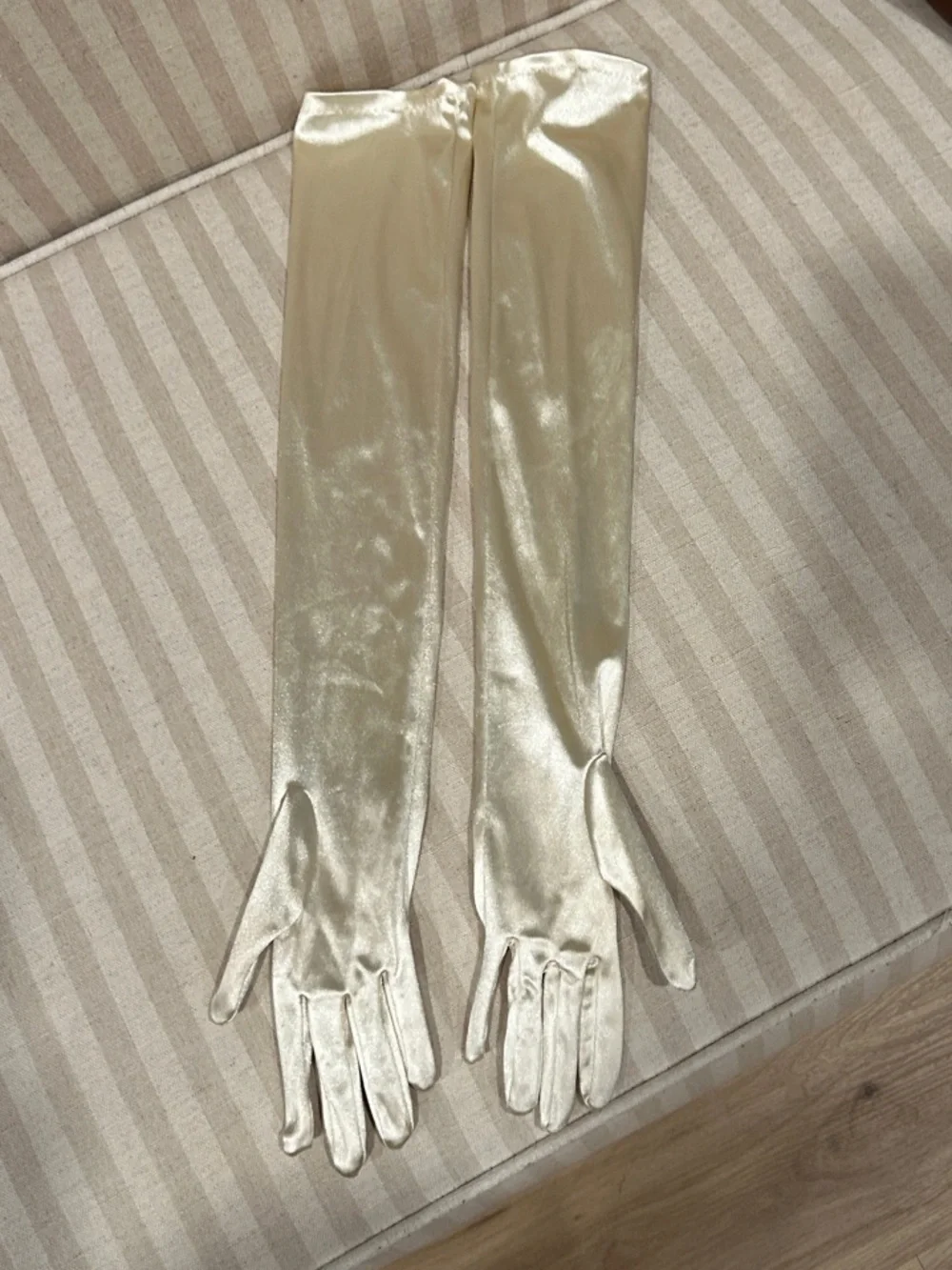 Long Satin Opera Gloves in Champagne - Elegant Evening Accessory